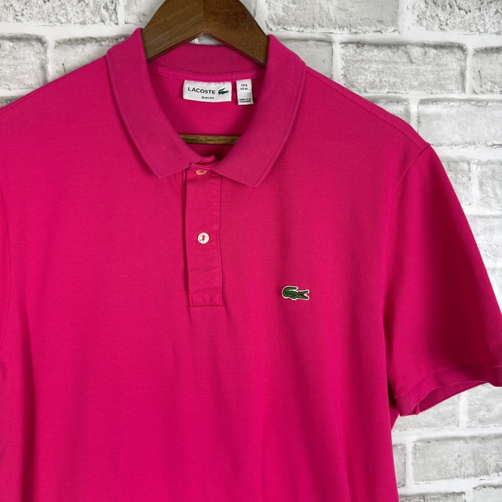 Lacoste Slim Fit Mens Magenta Pink Cotton Pique Polo Shirt FR 6 US XL FA8712